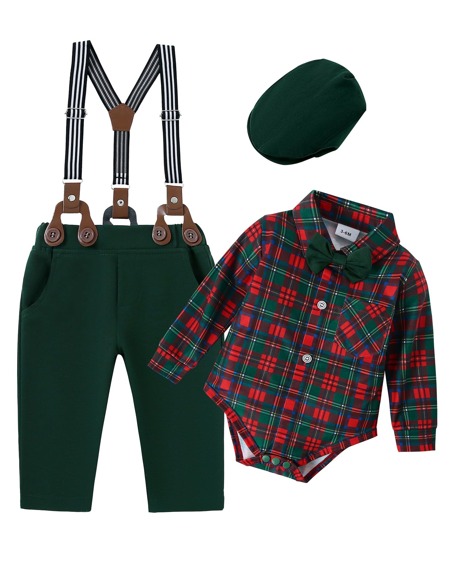 ZOEREA Baby Boy Suit 0-24M Gentleman Outfit Clothes Set Infant Long Sleeve Dress Shirt+Suspender Pants+Bowtie+Beret Hat