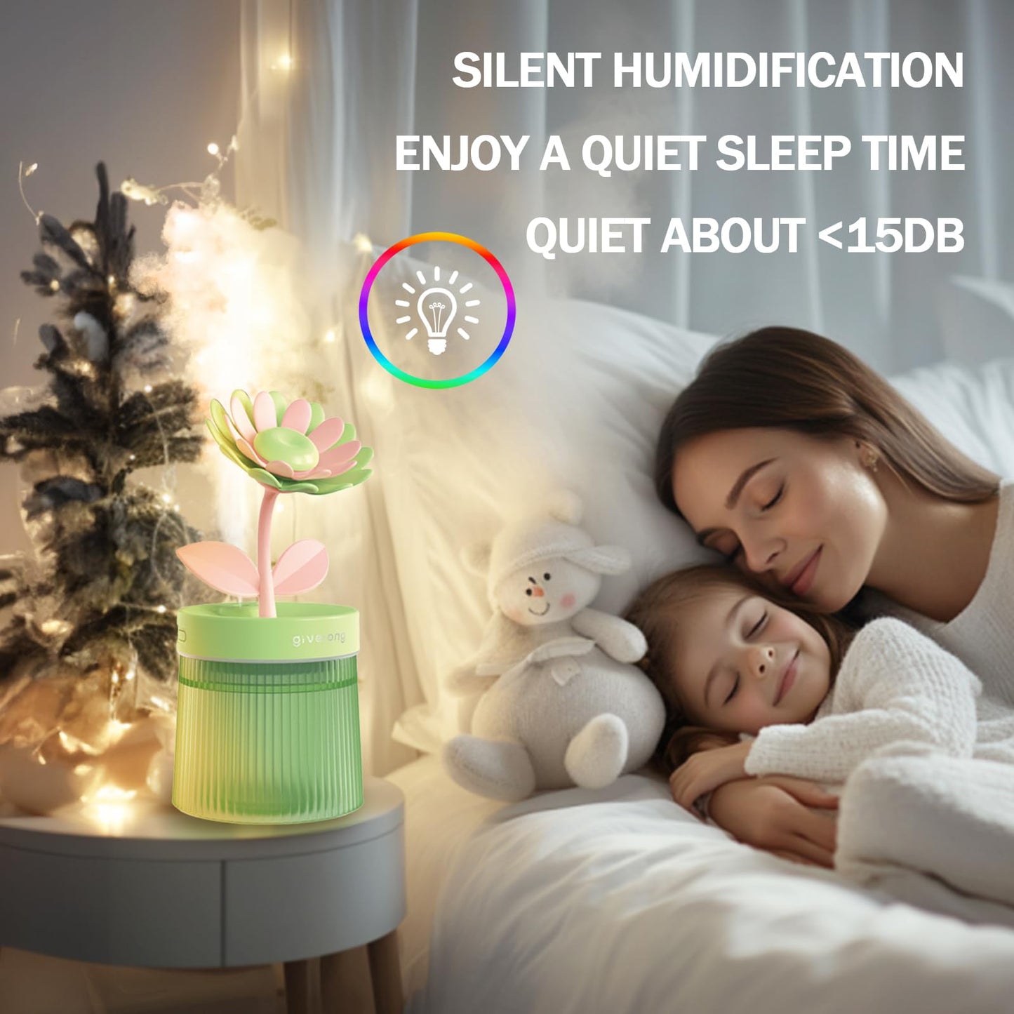Landscape Night Light Humidifier with 2 Mist Modes, 320mL Large Tank Whisper-Quiet for Baby/Nursery/Office, Portable Mini Air Moisturizer