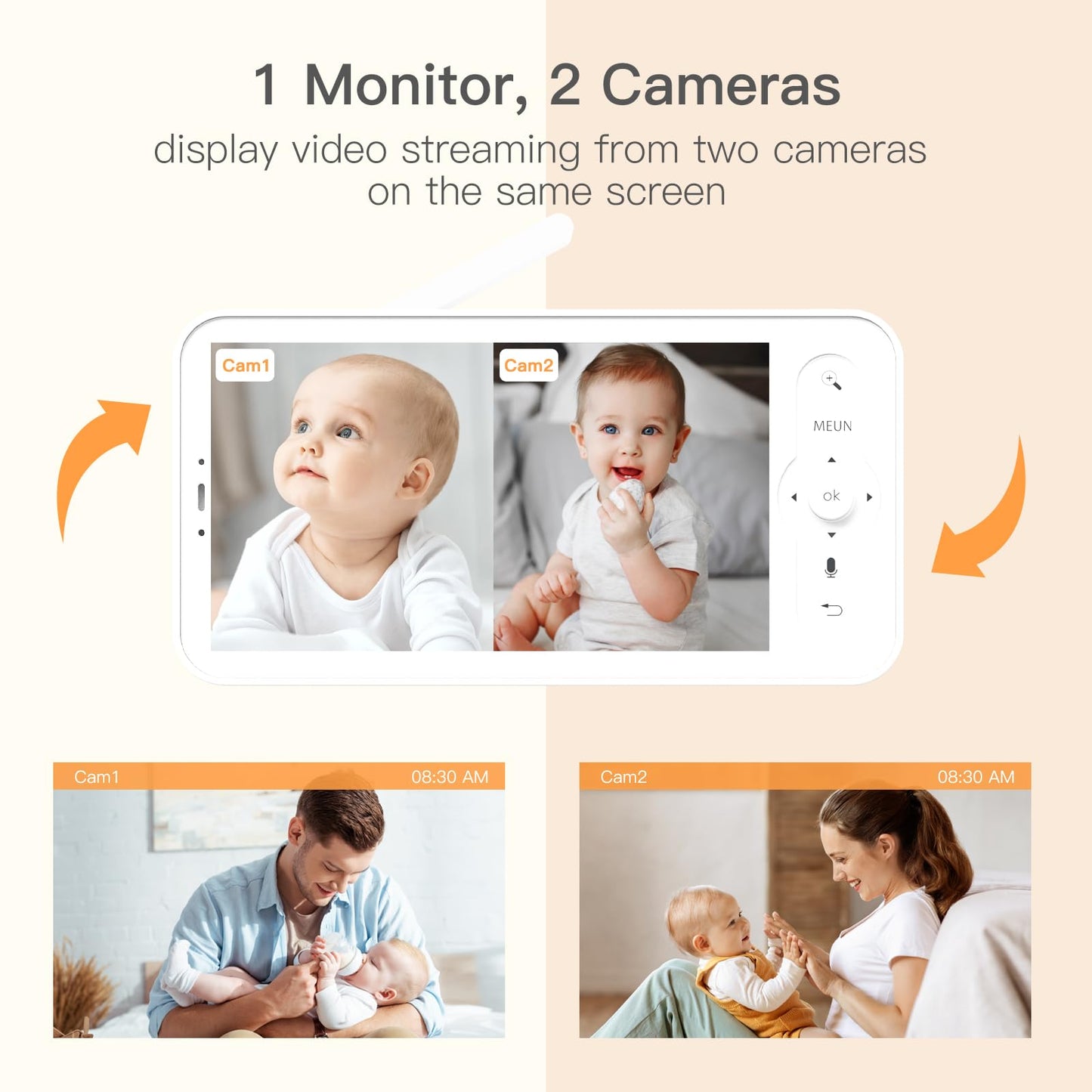 ARENTI Baby Monitor, 2K Smart Baby Camera with 5-Inch Upgraded Wireless Display, Super Night Vision, Lullabies, Cry & Motion Detection, Temp & Humidity Sensor, Two Way Audio