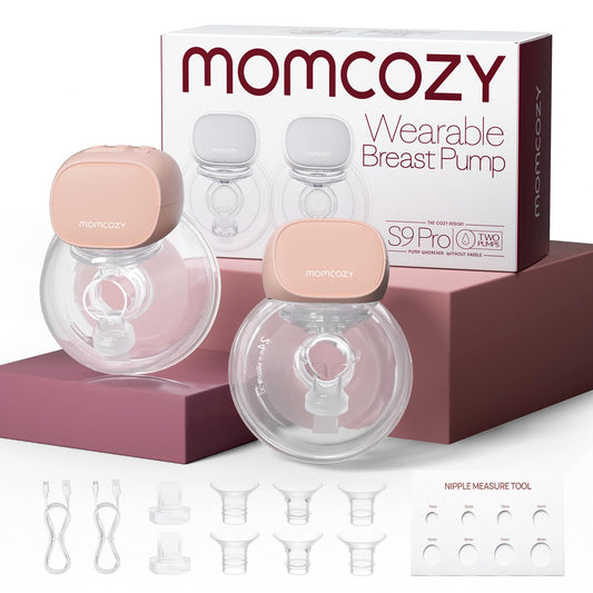 Momcozy S9 Pro Upgraded Wearable Breast Pump, Hands-Free Design with Extended Battery Life & LED Display, Double Electric Portable Pump with 2 Modes & 9 Levels, 24mm, 2-Pack, Gray