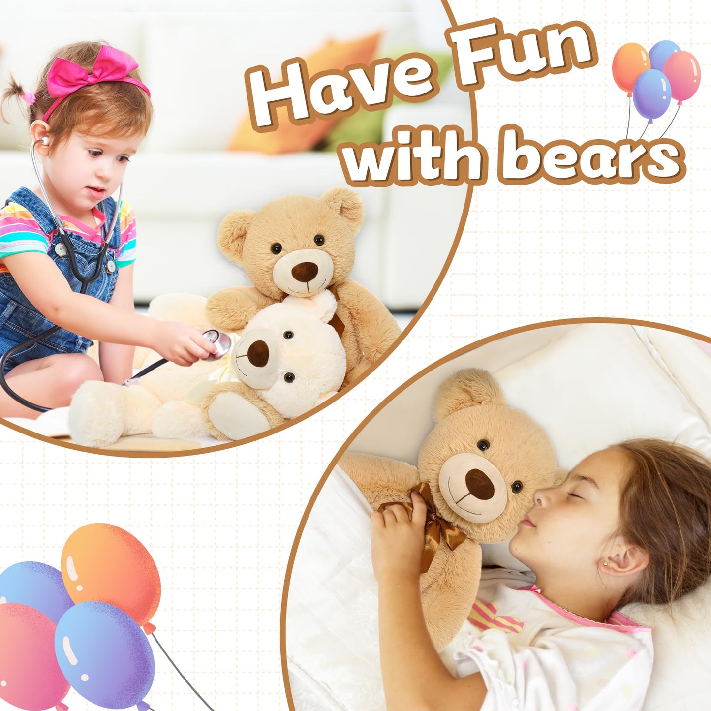 MorisMos 6Pcs Teddy Bears Bulk Baby Shower, 14inch Cute Teddy Bear Stuffed Animals Plush, Small Stuffed Bears on Centerpiece Baby Shower, White
