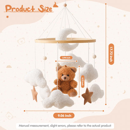 Baby Mobile for Crib Bear Cloud Crib Mobile Handmade Furry Nursery Mobile Gender Neutral Crib Toy Hanging for Nursery Decor Accessories