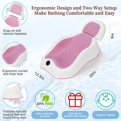 Baby Bath Support Newborn Bathtub with Thermometer,Foldable Baby Tubs for Newborns Baby Bathtub,Sink Baby Bath Tub for Newborn Tub Infant Bathtub Baby Bather,Baby Tub Baby Bath Essential (Pink White)