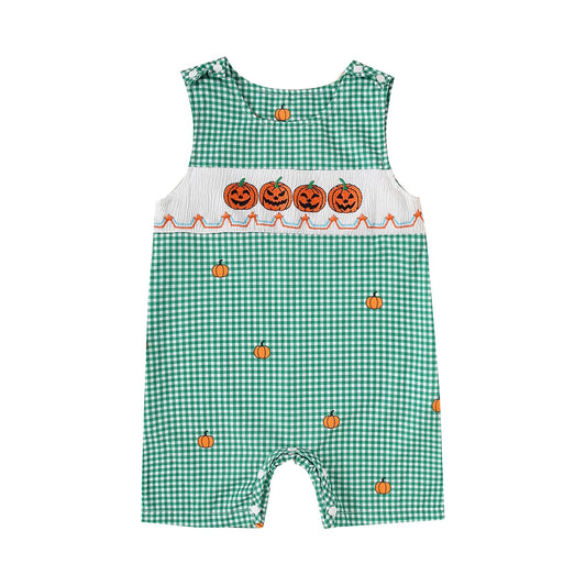 Baby Boy Summer Clothes Sleeveless Embroidery Dinosaur Striped Retro Romper Jumpsuit Smocked Shortall