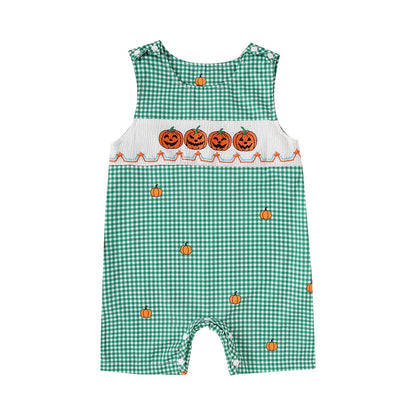 Baby Boy Summer Clothes Sleeveless Embroidery Dinosaur Striped Retro Romper Jumpsuit Smocked Shortall