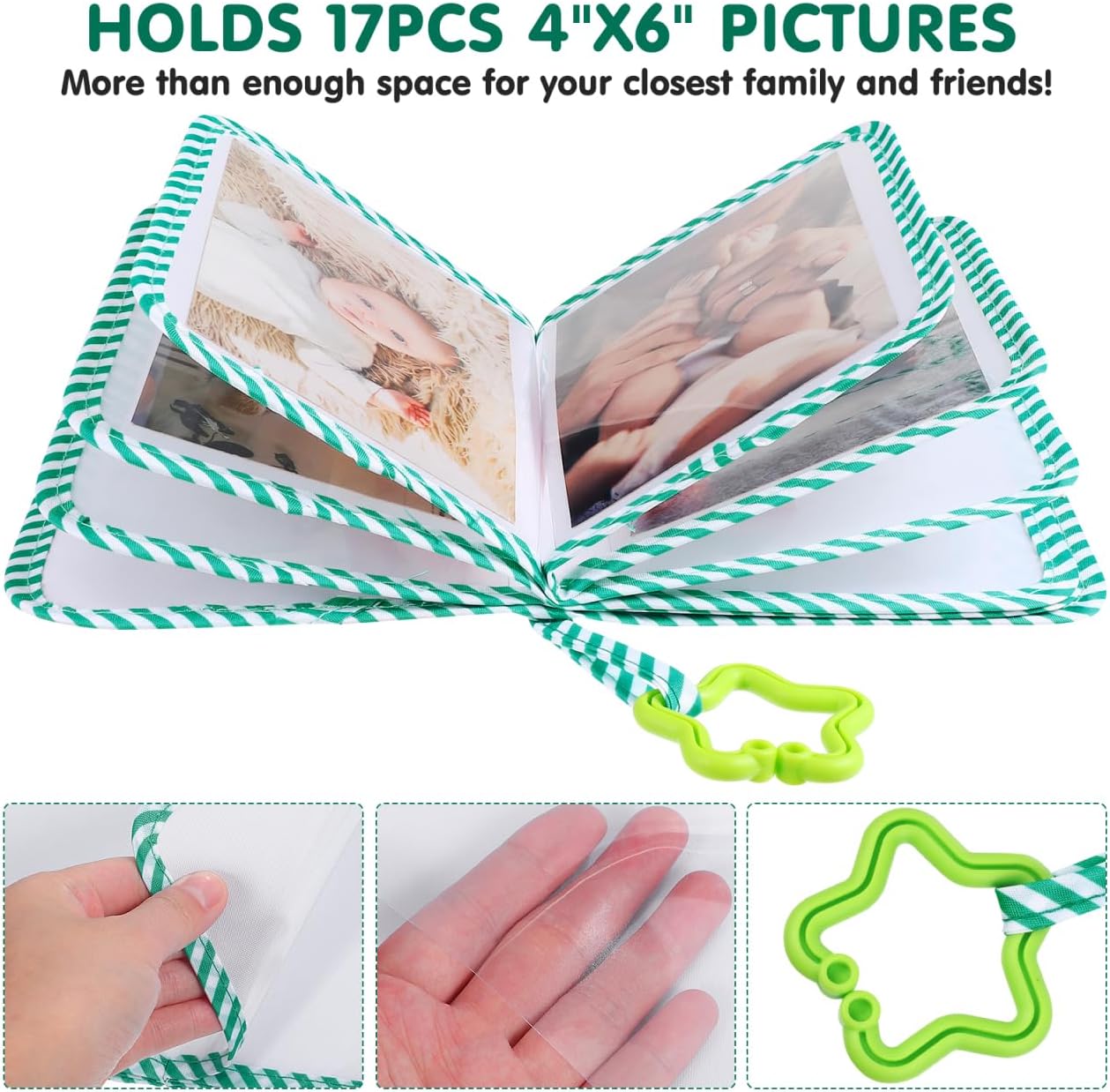 Baby Photo Album 5x7 Inch：Soft Cloth Baby Memory Book for First Year - Green 18 Photoes Album for Newborn Toddlers Kids Shower Memory Birthday Gifts - Perfect for Family Parties Milestone Moments