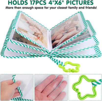Baby Photo Album 5x7 Inch：Soft Cloth Baby Memory Book for First Year - Green 18 Photoes Album for Newborn Toddlers Kids Shower Memory Birthday Gifts - Perfect for Family Parties Milestone Moments