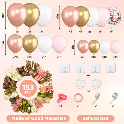 Amandir 153pcs Sage Green Balloon Garland Arch Kit, Different Sizes 18 12 10 5 inch Green Blush Gold Latex Metallic Confetti Gold Balloons for Birthday Baby Shower Wedding Safari Forest Decorations