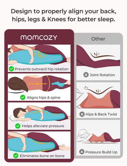 Momcozy Pregnancy Pillows for Side Sleeping, J Shaped Maternity Body Pillow for Pregnancy, Soft Pregnancy Pillow for Head Neck Belly Support, Blue