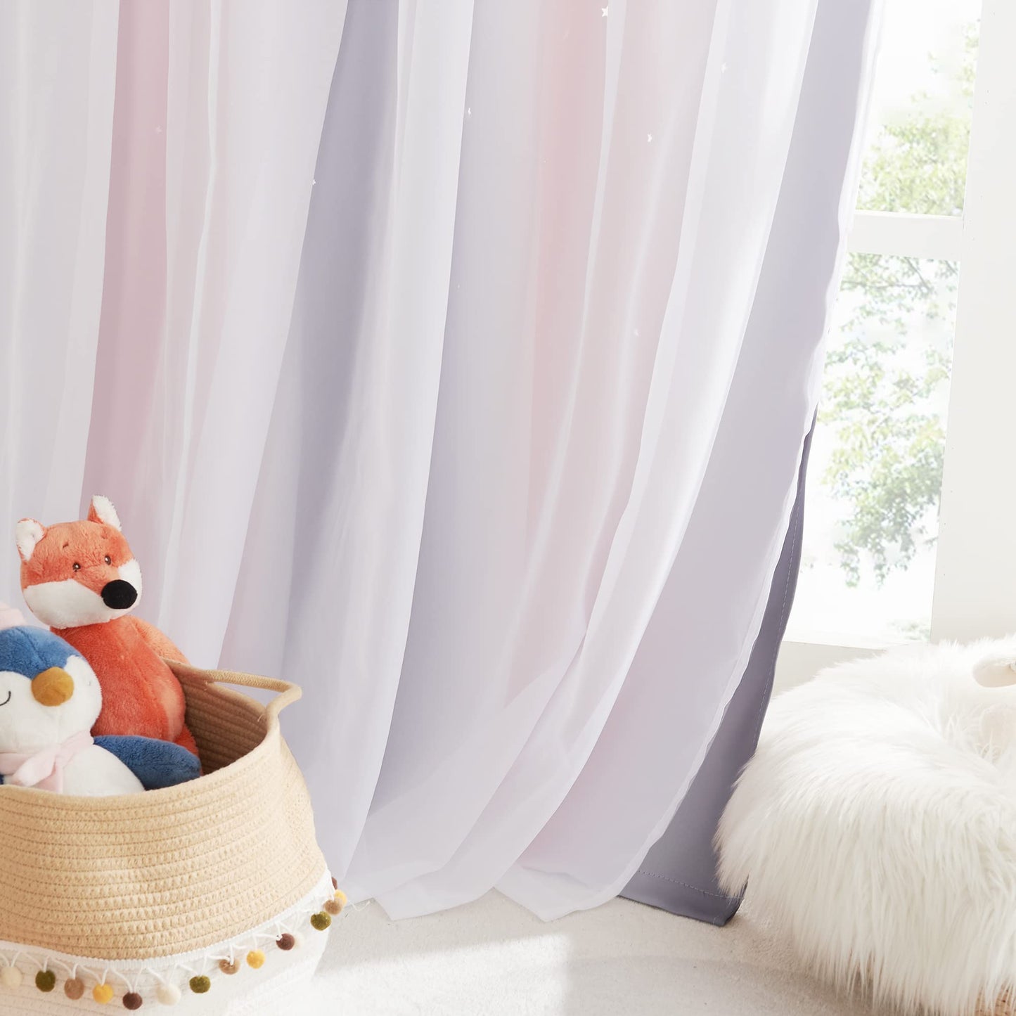 NICETOWN Nursery Curtains for Kids, Farmhouse Blackout Curtain Panels for Bedroom, Double Layer Star Hollow-Out Grommet Aesthetic Living Room Toddler Window Curtains, 2 Pcs, W52 x L84, Biscotti Beige