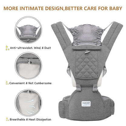 6-in-1 Baby Carrier - Newborn to Toddler, Hip Seat Lumbar Support, 7-41 lbs, All Seasons & Positions, Adjustable Size for Shopping, Hiking, Travelling