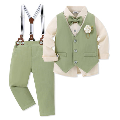 WESIDOM Toddler Boy Clothes Suit Formal Dress Shirt+Bowtie+Vest+Boutonniere+Suspender Pants Boys Gentleman Outfits Set