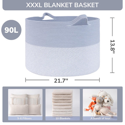 INDRESSME XXXLarge Cotton Rope Basket 21.7" x 21.7" x 13.8" Woven Baby Laundry Blanket Basket Toy Baskets with Handle Storage Comforter Cushions Thread Laundry Hamper