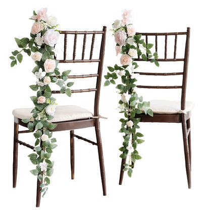 Ling's Moment 10pcs Wedding Chair Decorations Aisle Floral Swag Artificial Pew Flowers Hanging Garland Pink Blush & Cream For Ceremony Reception Church Rose Floral Faux Arrangement Party Outdoor Decor