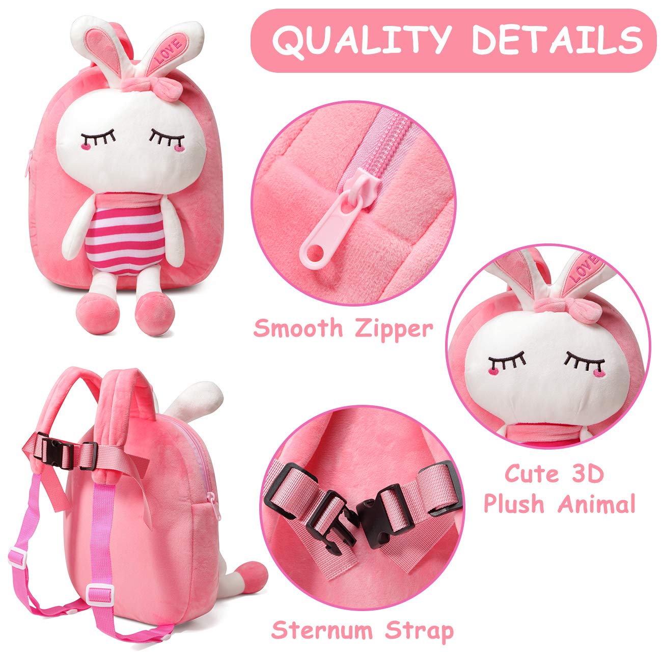 VASCHY Toddler Backpack, Baby Boys and Girls Cute Plush Animal Small Daycare Backpack for Baby Little Kids Yellow Cat