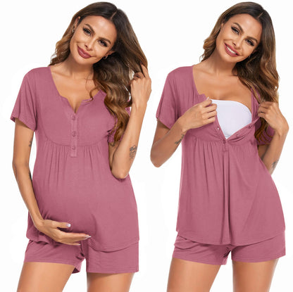 Ekouaer Women's Maternity Nursing Pajama Sets Short Sleeve Postpartum Pajamas Breastfeeding Pregnancy Clothes
