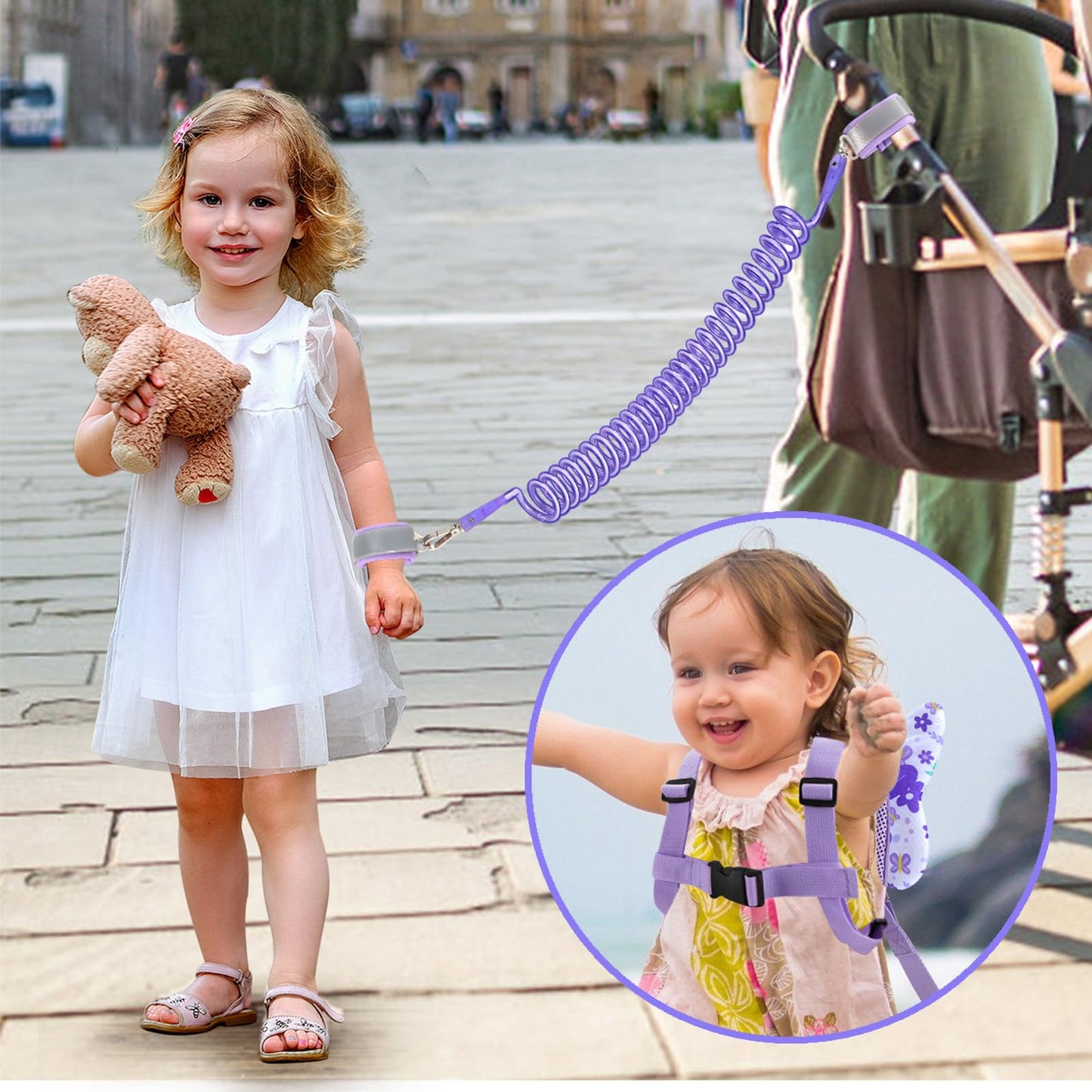 Accmor 3 in 1 Toddler Harness Leashes + Anti Lost Wrist Link, Kids Harness Children Leash for Girls, Child Anti Lost Leash Baby Cute Harness Belt Strap Hold Kids Close While Walking