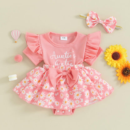 Baby Girls Daisy Romper Bowknot Bodysuit+Headband Short Sleeve Playsuits Floral Jumpsuit Infant Summer Clothes