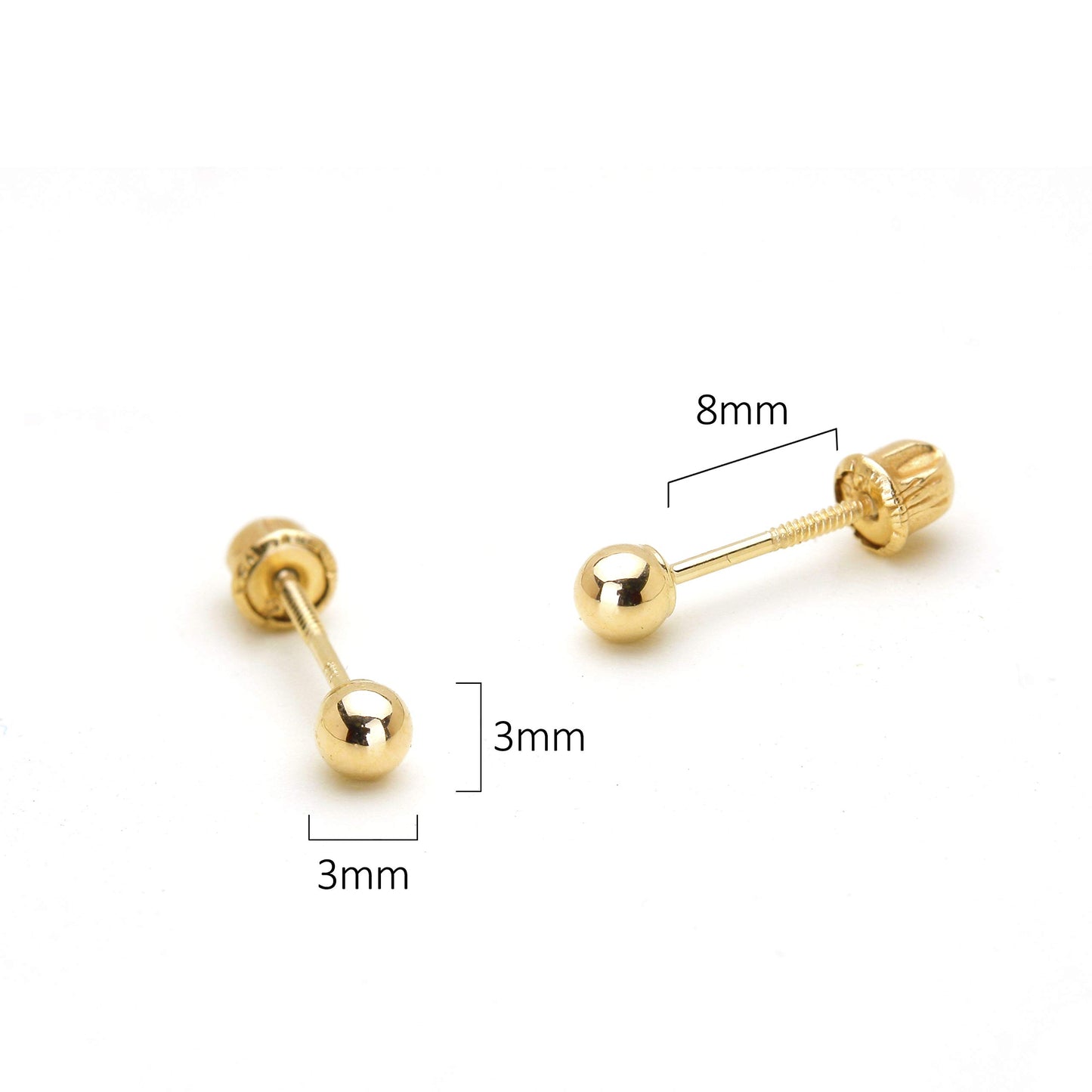 14k Yellow Gold 2,3,4,5,6mm Plain Hollow Gold Ball Children Screw back Baby Girls Stud Earrings