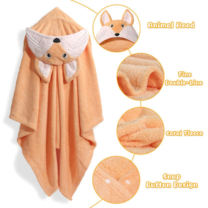 Hooded Baby Towels Boy for 0-6 Years, 50"x 32" Extra Large Toddler Bath Towels with Hood for Boys & Girls, 2-Pack Absorbent Thick Soft Gift for Kids Yellow Lion & Orange Monkey