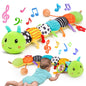 Baby Sensory Toy 0-6 Month Music Animal Stuffed Plush Caterpillar Toy for Infant 0-3-6 Month Tummy Time with Baby Mirror Crinkle Rattle for 6-12 Month Carseat Toy for Newborn Boys Girls Shower Gifts