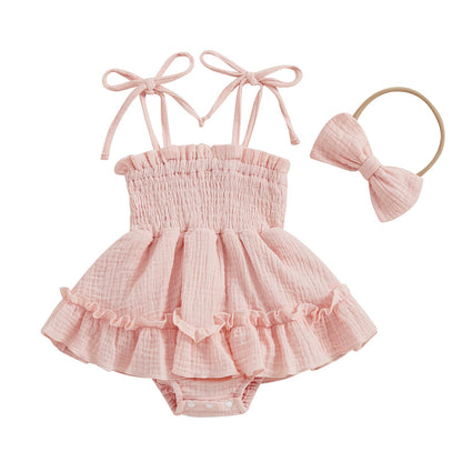 Newborn Baby Girl Bodysuit Sleeveless Halter Frill Romper One-piece Jumpsuit with Headband Summer Clothes Set
