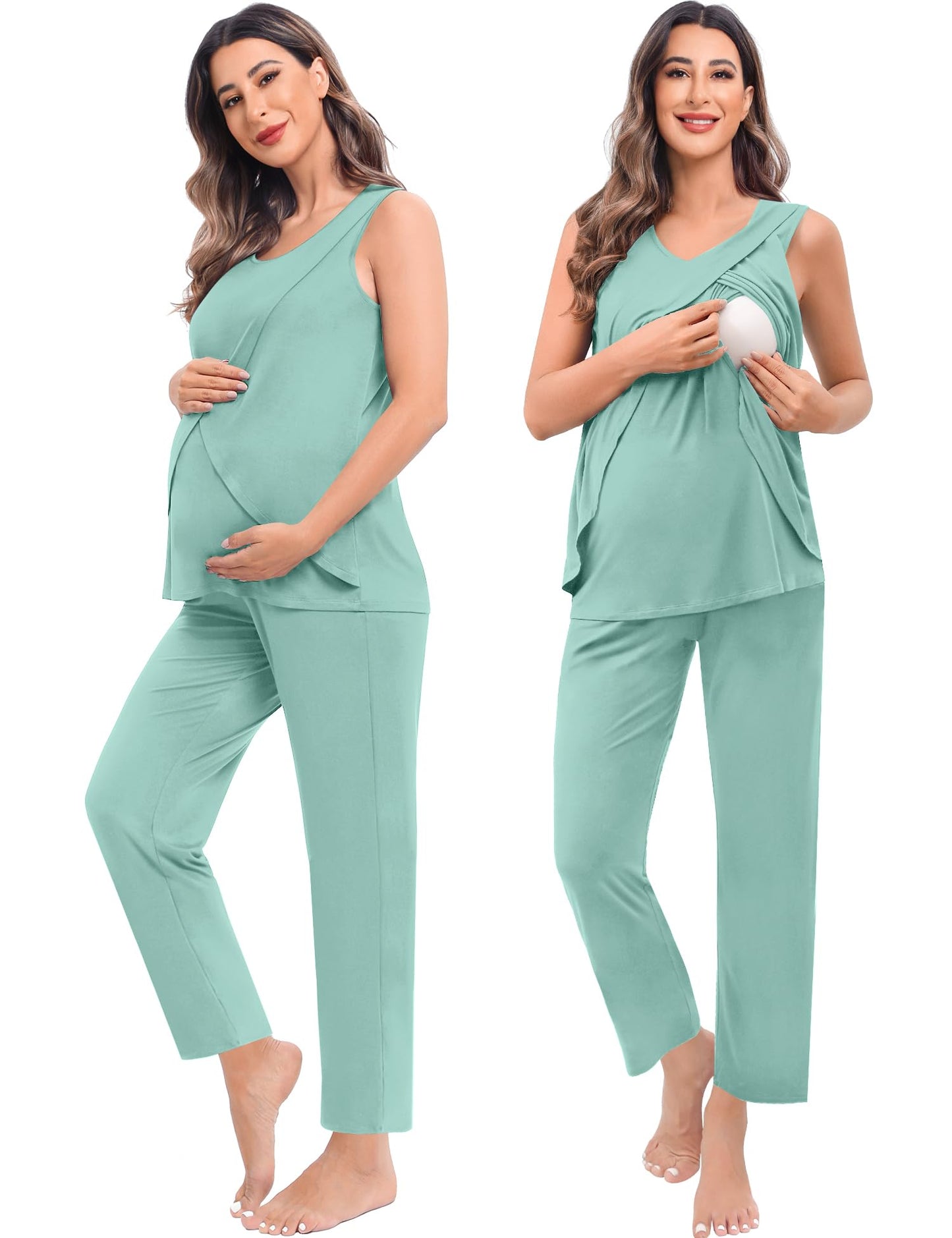 SWOMOG Maternity Nursing Robe Set 3 PCS Postpartum Breastfeeding Pajamas Hospital Pregnancy Pjs Double Layer Lounge Set