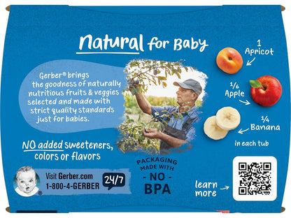 Gerber Natural for Baby 2nd Foods Baby Food Tubs, Apricot Mixed Fruit, Made with Natural Fruit & Vitamin C, Pureed Baby Food (8 Ounce (Pack of 8))