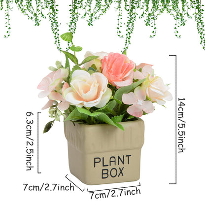 XONOR Artificial Flower Plants – Mini Fake Hydrangea Flowers in Pot for Home Decor Party Wedding Office Patio Table Desk Decoration, Set of 4, 3.3''(D) x 5.5''(H)