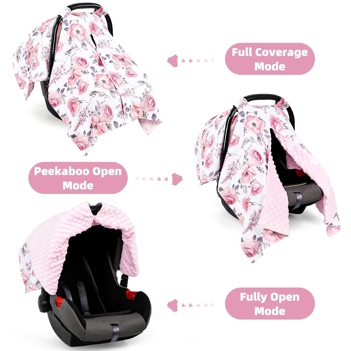 SWESEN Car Seat Cover Baby for Girls, Peekaboo Opening Carseat Covers Baby, Universal Car Seat Canopy Cover & Nursing Cover, 360° Full Coverage Sun & Wind Protector, Floral