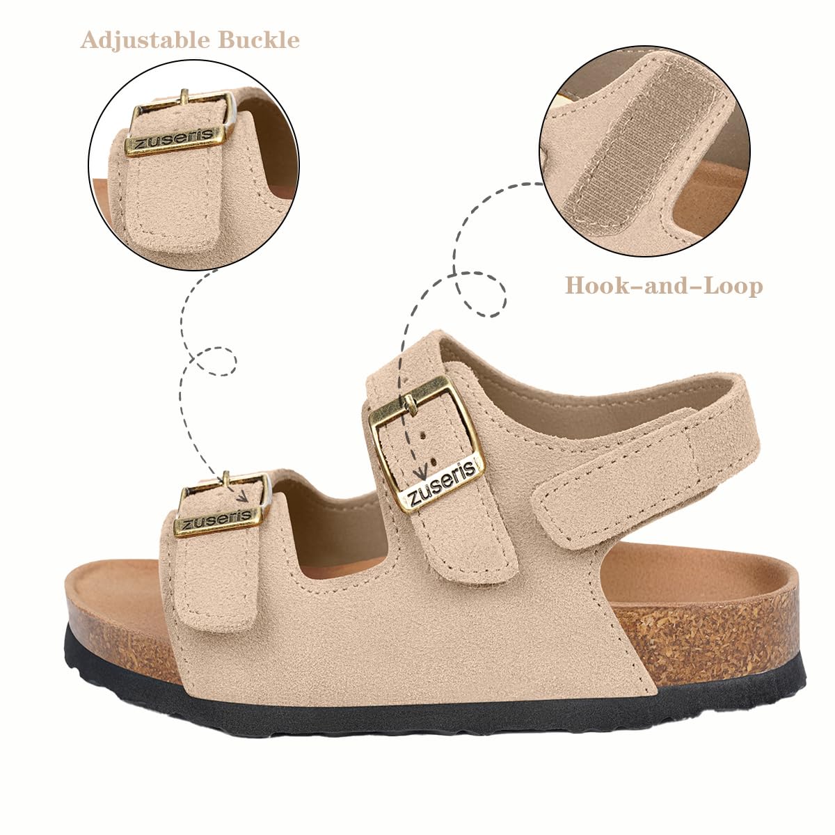 ZUSERIS Kids Toddler Sandals Boys Girls Cork Footbed Sandal Comfort Double Buckle Slip On Slippers with Adjustable Back Strap
