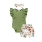 Tiny Cutey Baby Girl Clothes Infant Summer Outfits Set Ruffle Sleeve Romper and Floral Shorts with Headband