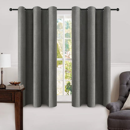 MIULEE 100% Blackout Linen Textured Curtains for Bedroom Solid Thermal Insulated Natural Beige Grommet Room Darkening Curtains & Drapes Luxury Decor for Living Room Nursery 52 x 84 Inch (2 Panels)