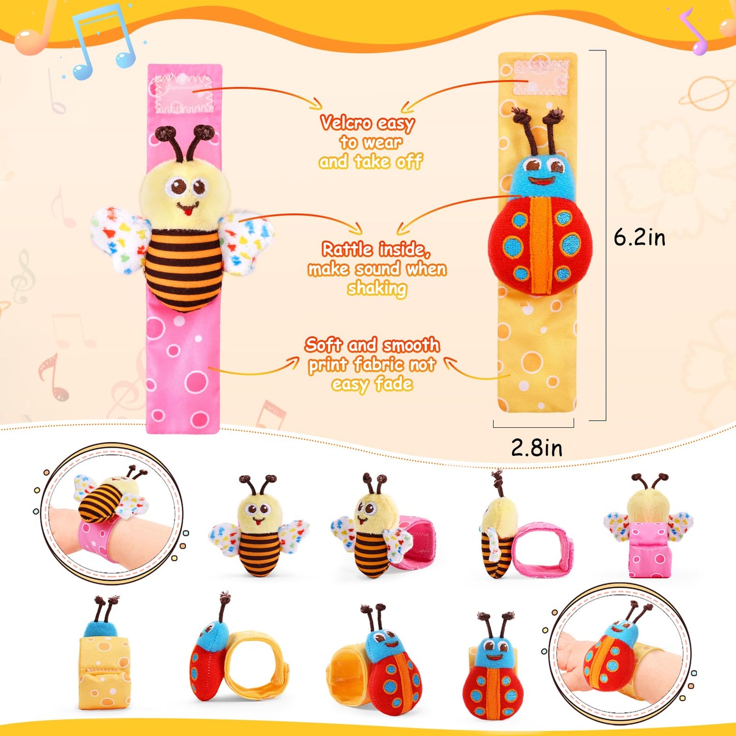 Baby Wrist Rattle Socks and Foot Finder Set Baby Rattles Toys for 0-12 Month, Infant Girl Boy Toys for Babies 3-6 Months, Newborn Hand & Foot Toys for 0 to 9 Months, Baby Easter Gifts