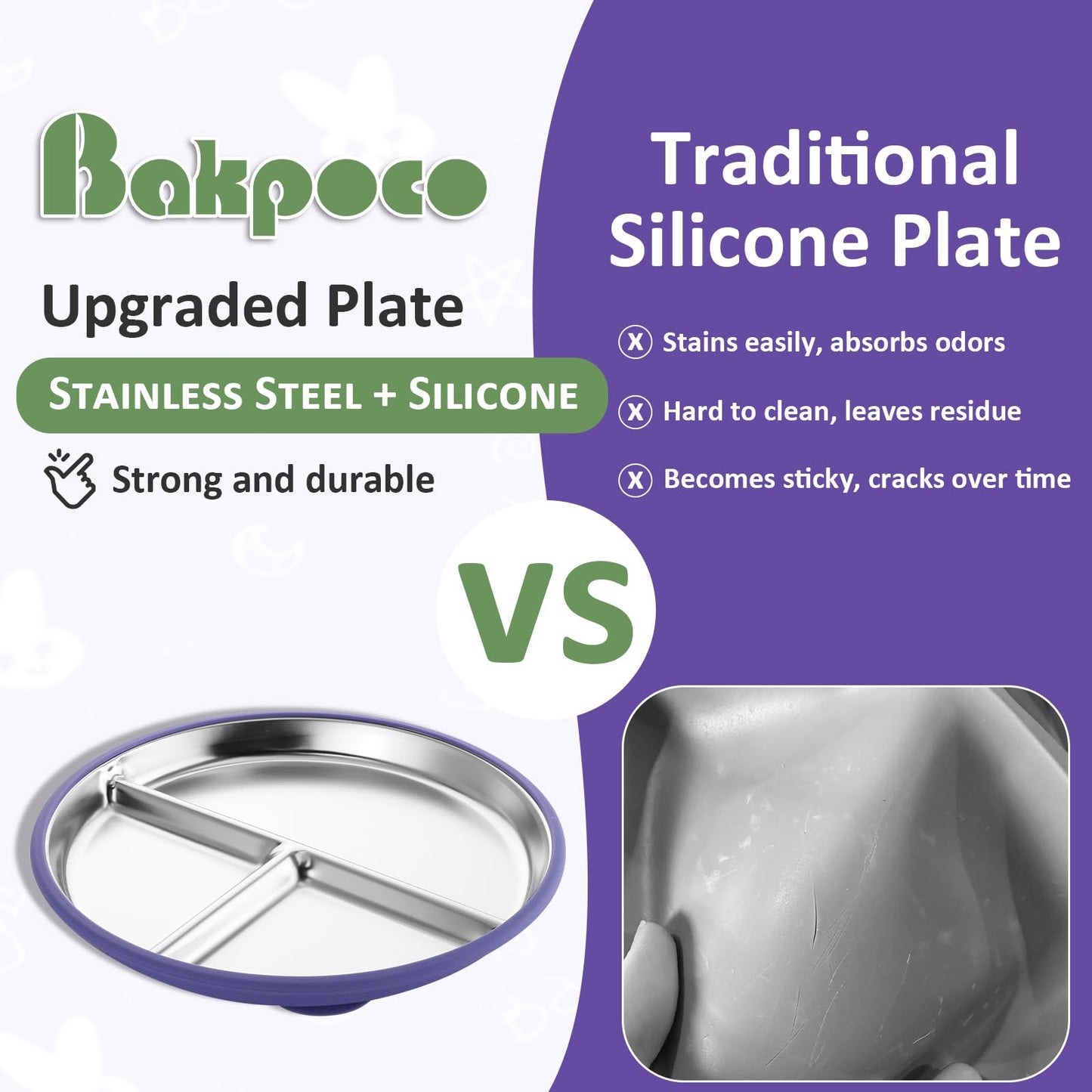 Stainless Steel Baby Plate with Suction, 9” Divided Toddler Plates with Removable Silicone Sleeves for Kids, Non-Toxic Non-Slip Unbreakable Dishwasher Safe Dinnerware Set of 2, Pink & Beige