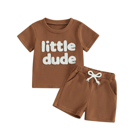 Toddler Baby Boy Summer Clothes Embroidered Waffle Short Sleeve T-Shirts Elastic Shorts Newborn Infant Boy Outfits