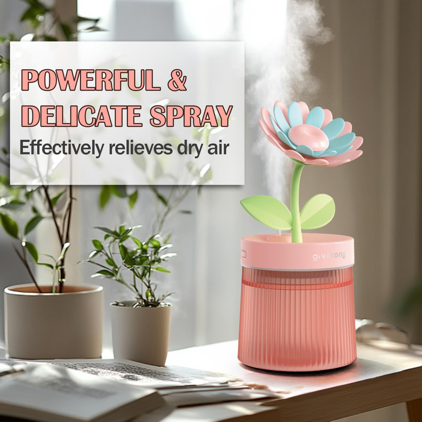 Landscape Night Light Humidifier with 2 Mist Modes, 320mL Large Tank Whisper-Quiet for Baby/Nursery/Office, Portable Mini Air Moisturizer