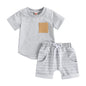 fhutpw Baby Toddler Boy Clothes Summer Outfits 6 12 18 24 Months Patchwork Short Sleeve T Shirt & Shorts Sets with Pockets