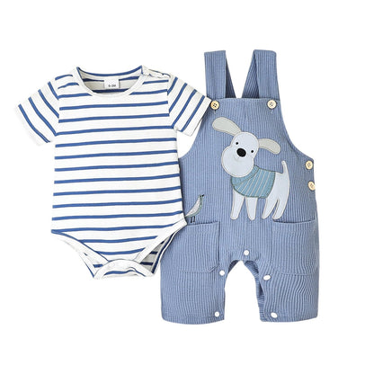 Baby Boy Clothes Infant Summer Outfits Short Sleeve Striped Romper Cute Cartoon Dog Overall Pants Set 2pcs 0-18 Months