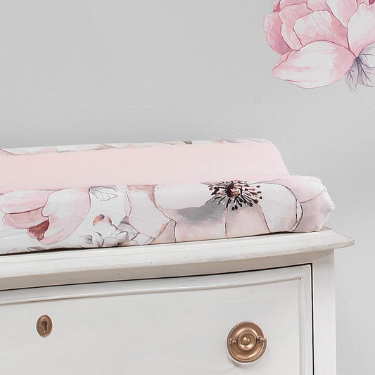 Lambs & Ivy Signature Botanical Baby Pink/Gray Floral Minky Changing Pad Cover