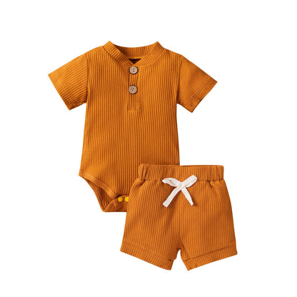Newborn Baby Boy Girl Clothes 3 6 9 12 18 Months Ribbed Knit Short Sleeve Romper Shorts Set Infant Summer Outfits