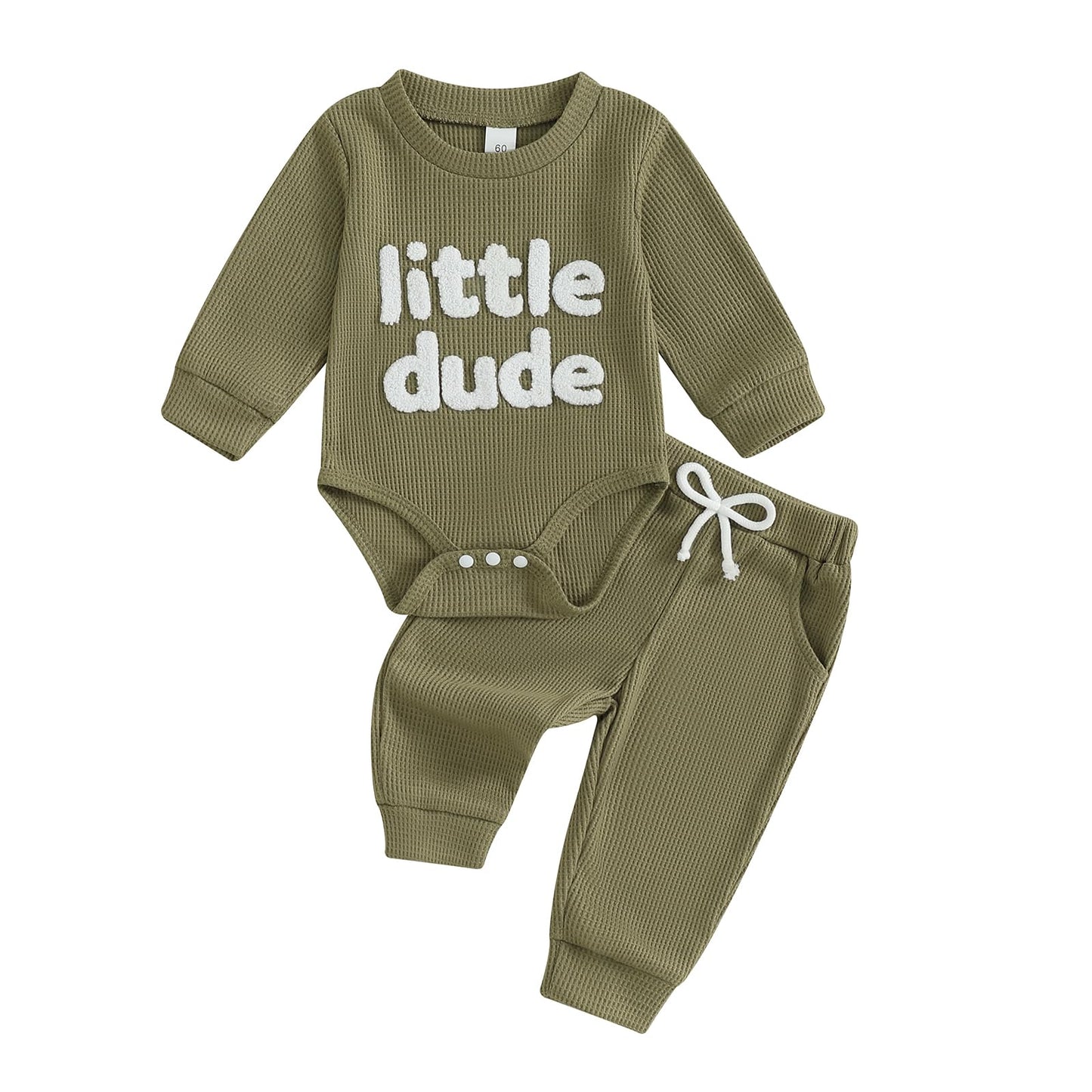 Douhoow Baby Boy Clothes Letters Embroidered Baby Sweatshirt Romper Waffle Pants Set Infant Boy Fall Winter Outfits