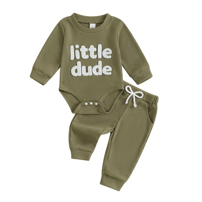 Douhoow Baby Boy Clothes Letters Embroidered Baby Sweatshirt Romper Waffle Pants Set Infant Boy Fall Winter Outfits