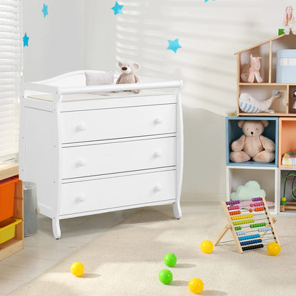 Costzon 3-Drawer Changing Table, Infant Diaper Changing Station with Drawers, Safety Rails & Strap, Baby Changing Table Dresser for Nursery, Easy Assembly (Brown)