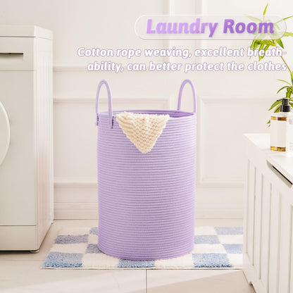 Laundry Basket,Woven Cotton Rope Laundry Hamper,60L for Decor Storage of Dirty Clothes,Toys and Blankets in Bathroom,Baby Room and Living Room