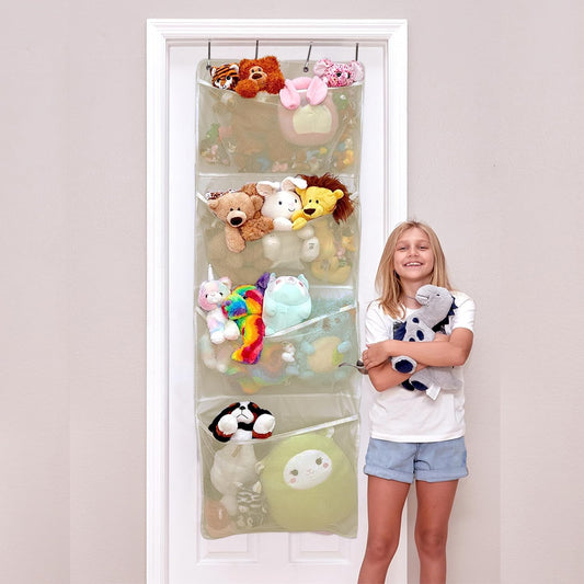 Lilly's Love Corner Stuffed Animal Toy Storage Hanging Organizer | 5 Expandable Mesh Net Pockets, Stores Loads of Plush Toys | Large Plushie Display for Boys, Girls | Pink