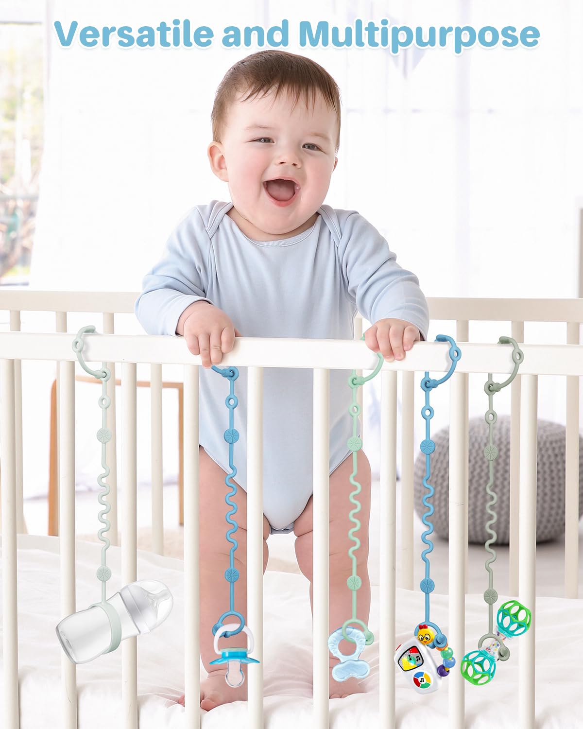Toy Straps for Baby, 5pcs Adjustable Toy Holder for Stroller Accessories, Silicone Baby Tether Pacifier Clip, No Throw Baby Travel Essential Leash for High Chair, Car Seat (Gril-5 Pack)