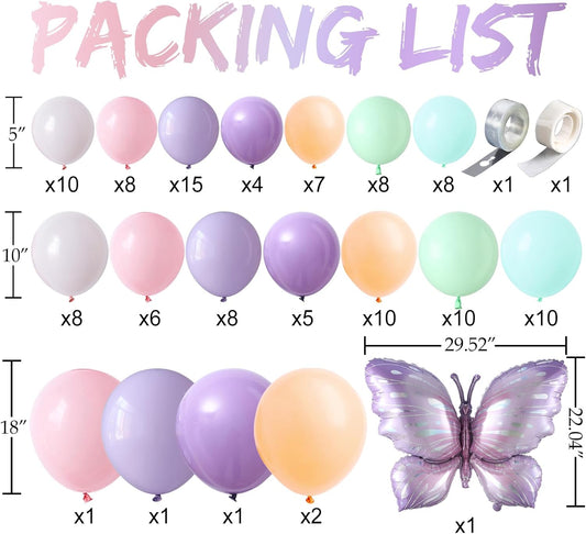 Fairy Butterfly Balloon Arch Kit,125Pcs Pastel Purple Pink Balloon Garland with Butterfly Foil Balloons for Fairytale Birthday Baby Shower Wedding Party Decorations