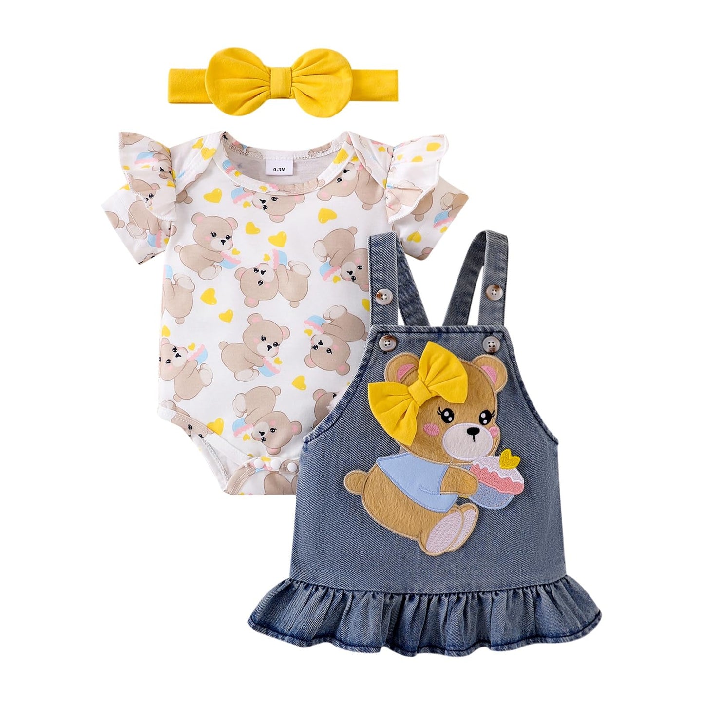 Baby Girl Clothes Suspender Skirt Newborn Ruffle Romper Cute Bear Jeans Dress Bow Headband Summer Outfits 0-18 Months