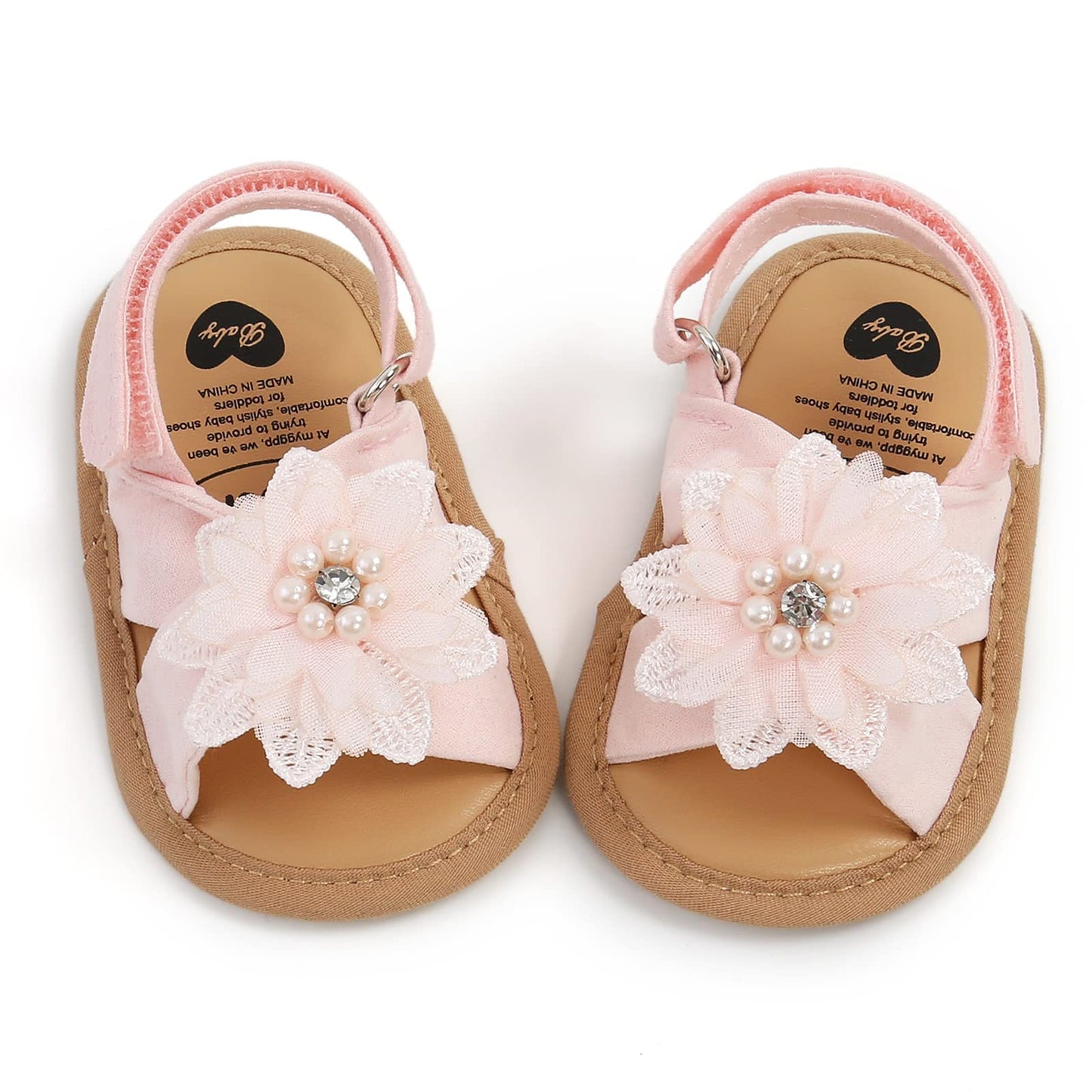 Baby Girls Princess Sandals, Big Rhinestone Flower Open Totes Anti-Skid Soft Sole Walking Shoes, Ankle Stick-On Summer Foot Wear
